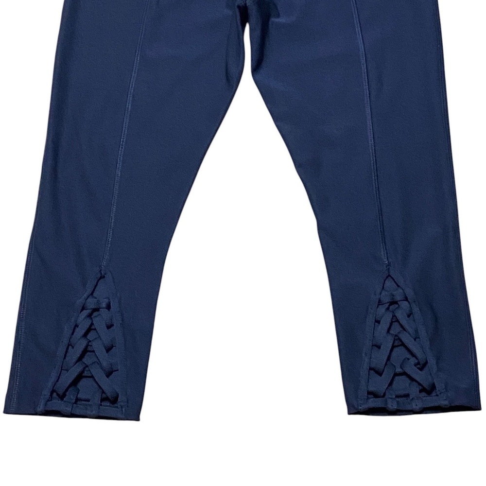 Vogo Athletica Navy Blue Capri Leggings Lattice Strappy Back Detail Gymcore M - Picture 6 of 8